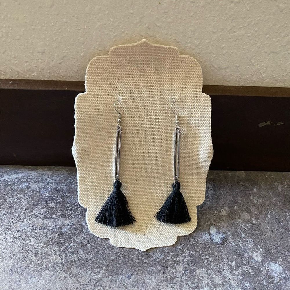 Tassel Earrings Silver Bar Black Boho NEW USA Handmade Festival